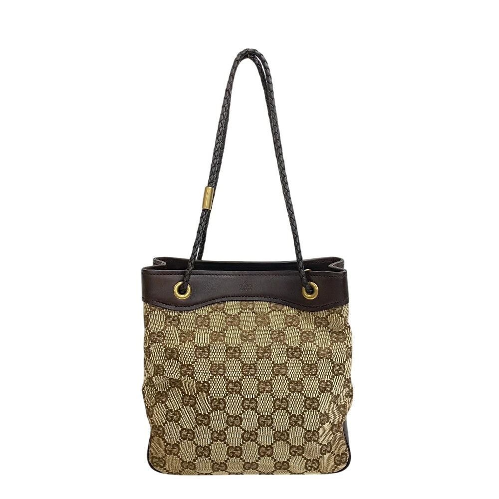 GUCCI Shoulder Tote Bag GG Canvas Handbag Brown
